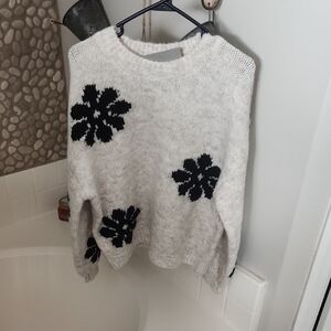 See And Be Seen Cozy Floral Sweater in Cream and Black